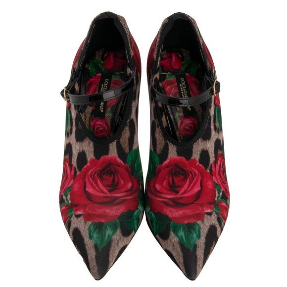 Dolce & Gabbana - Leopard Rose Fabric Leather Pumps Heels LORI Black Brown Red E - Picture 4 of 5